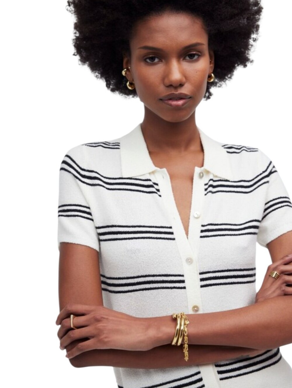 Madewell Women's Striped Polo Sweater Tee - Picture 4 of 13